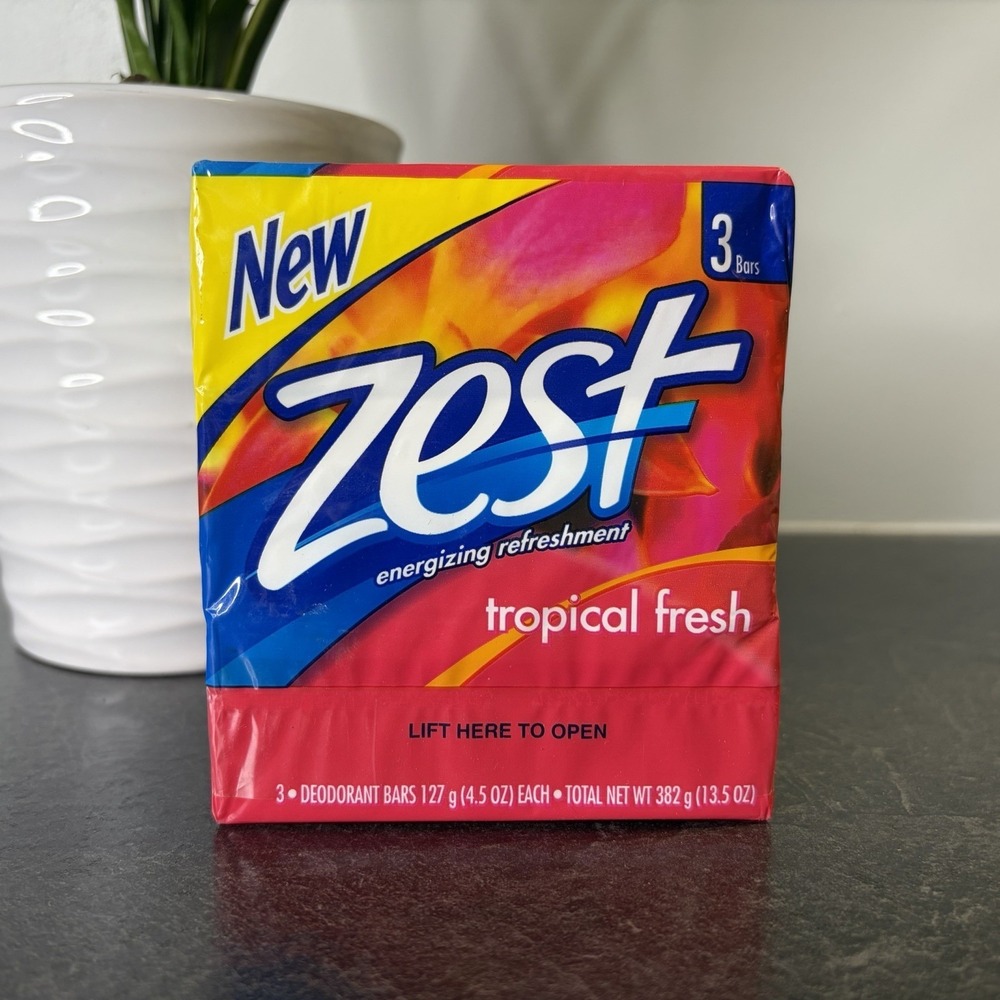Zest Tropical Fresh Energizing Deodorant Bar Soap 3 Bars Full Size SEALED